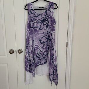 Women's Cotton Blend Sleeveless Floral Asymmetrical Handkerchief Size M